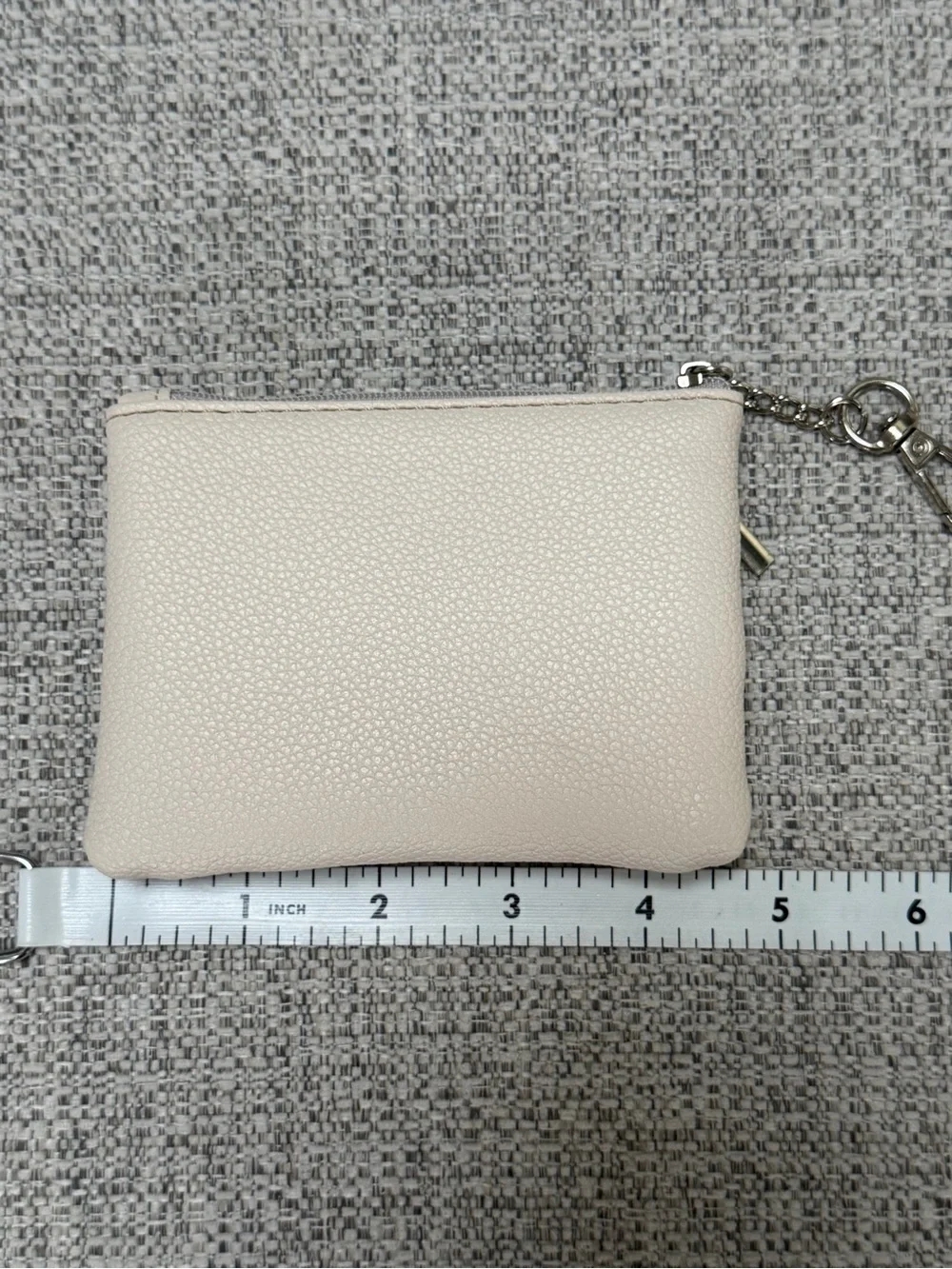 Cream Leatherette Double-Zip Coin Pouch